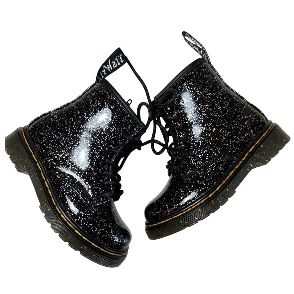 NEW Dr. Martens Toddler Girls 1460 Black Cosmic Glitter Lace Up Boots Black SZ 7